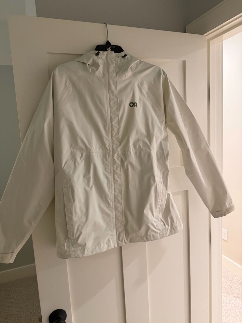Outdoor Research White Hooded Rain Jacket